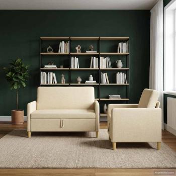 Sofa Set mit Stauraum 2 stk. Creme Polyester