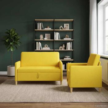 ARDEBO.de - Sofa Set mit Stauraum 2 stk. Helles Gelb Polyester