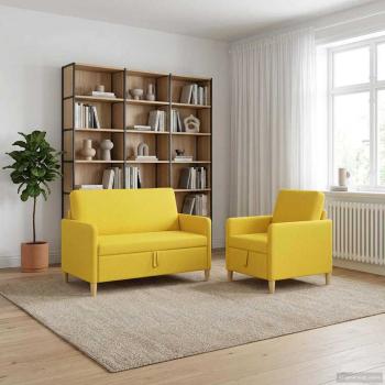 Sofa Set mit Stauraum 2 stk. Helles Gelb Polyester