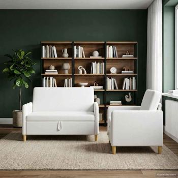 Sofa Set mit Stauraum 2 Stk. Weiß Polyester