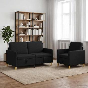 ARDEBO.de - Sofa Set mit Stauraum 2 stk. Schwarz Polyester