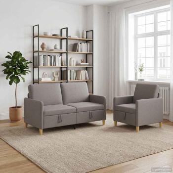 Sofa Set mit Stauraum 2 stk. Taupe Polyester