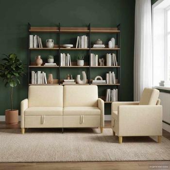 ARDEBO.de - Sofa Set mit Stauraum 2 stk. Creme Polyester