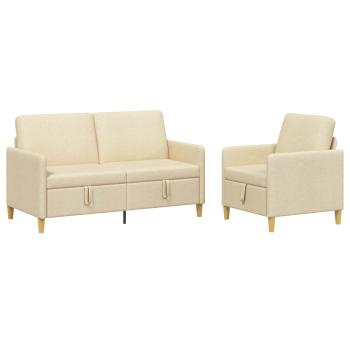 Sofa Set mit Stauraum 2 stk. Creme Polyester