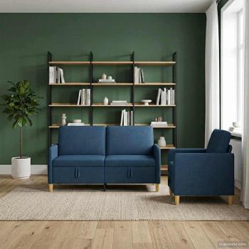 Sofa Set mit Stauraum 2 stk. Blau Polyester