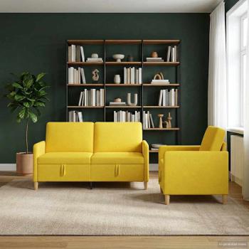 ARDEBO.de - Sofa Set mit Stauraum 2 stk. Helles Gelb Polyester