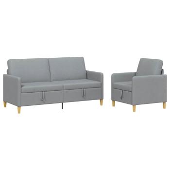Sofa Set mit Stauraum 2-tlg. Hellgrau Polyester