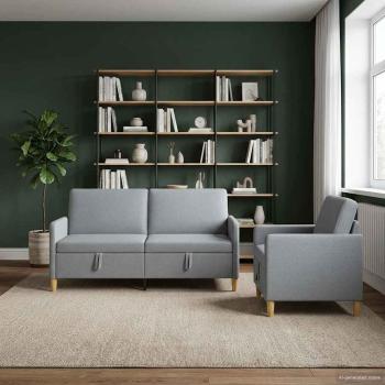 Sofa Set mit Stauraum 2-tlg. Hellgrau Polyester