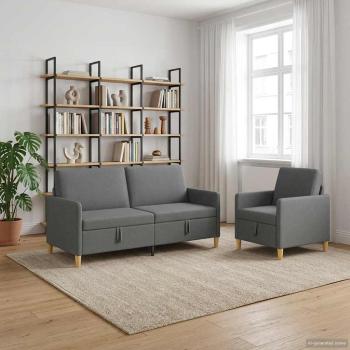 ARDEBO.de - Sofa Set mit Stauraum 2 stk. Dunkelgrau Polyester