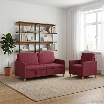 ARDEBO.de - Sofa Set mit Stauraum 2 Stk. Weinrot Polyester