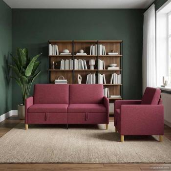 Sofa Set mit Stauraum 2 Stk. Weinrot Polyester