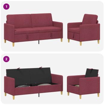 Sofa Set mit Stauraum 2 Stk. Weinrot Polyester