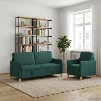 Sofa Set mit Stauraum 2 stk. 4-Sitzer Dunkelgrün