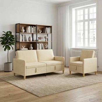 ARDEBO.de - Sofa Set mit Stauraum 2 stk. Creme Polyester