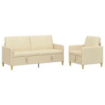 Sofa Set mit Stauraum 2 stk. Creme Polyester