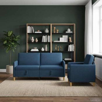 ARDEBO.de - Sofa Set mit Stauraum 2 stk. Blau Polyester