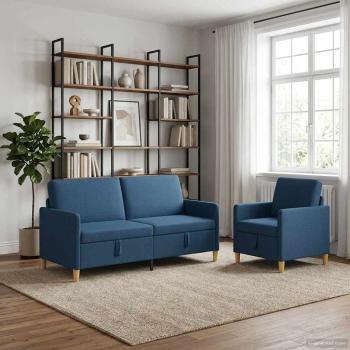 Sofa Set mit Stauraum 2 stk. Blau Polyester