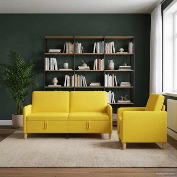 ARDEBO.de - Sofa Set mit Stauraum 2 stk. Helles Gelb Polyester