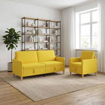 Sofa Set mit Stauraum 2 stk. Helles Gelb Polyester