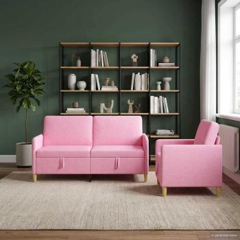 ARDEBO.de - Sofa Set mit Stauraum 2 Stk. Rosa Polyester