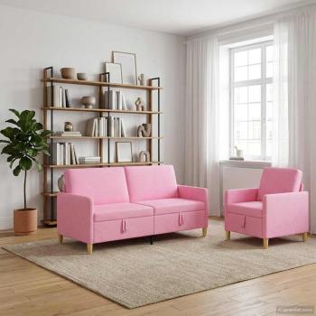 Sofa Set mit Stauraum 2 Stk. Rosa Polyester