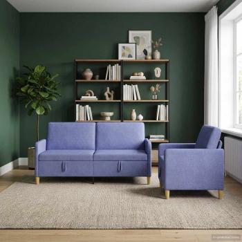 Sofa Set mit Stauraum 2 stk. Jeans blau Polyester