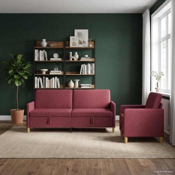 ARDEBO.de - Sofa Set mit Stauraum 2 stk. Weinrot Polyester
