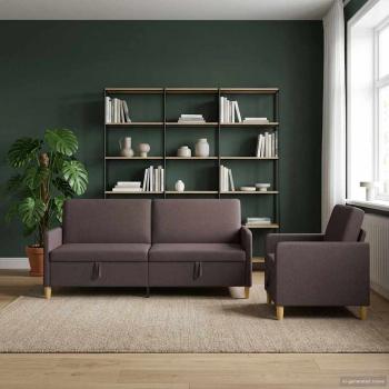 Sofa Set mit Stauraum 2 stk. Dunkelbraun Polyester