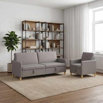 Sofa Set mit Stauraum 2 stk. Taupe Polyester