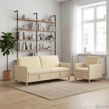 ARDEBO.de - Sofa Set mit Stauraum 2 stk. Creme Polyester