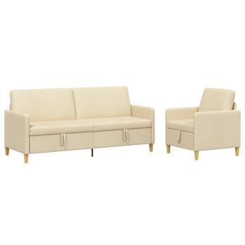 Sofa Set mit Stauraum 2 stk. Creme Polyester