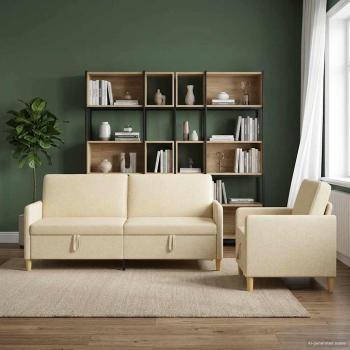 Sofa Set mit Stauraum 2 stk. Creme Polyester