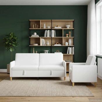 ARDEBO.de - Sofa Set mit Stauraum 2 Stk. Weiß Polyester