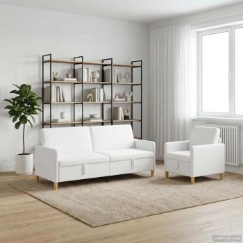 Sofa Set mit Stauraum 2 Stk. Weiß Polyester