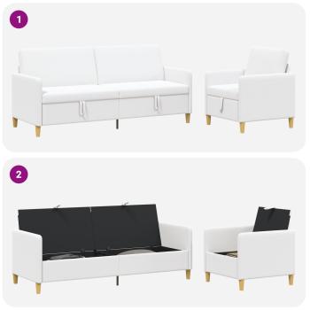 Sofa Set mit Stauraum 2 Stk. Weiß Polyester