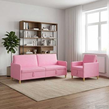 ARDEBO.de - Sofa Set mit Stauraum 2 stk. Rosa Polyester
