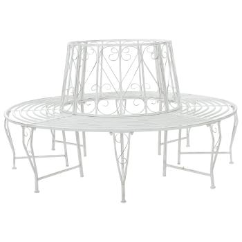ARDEBO.de - Baumbank 8-Sitzanzahl Ø 160 x 89 cm Stahl Antik Weiß Rund