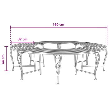 Baumbank 8-Sitzanzahl Ø 160 x 44 cm Stahl Antik Weiß Rund