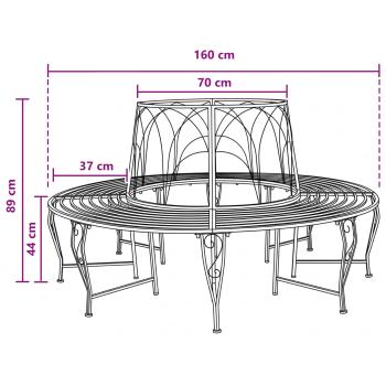 Baumbank 8-Sitzanzahl Ø 160 x 89 cm Stahl Schwarz Rund