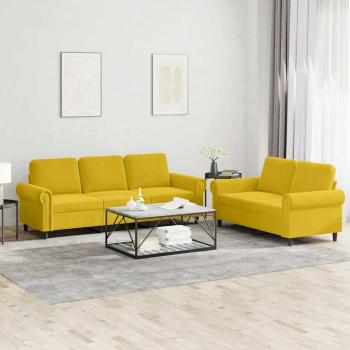 ARDEBO.de - 2-tlg. Sofagarnitur mit Kissen Gelb Samt