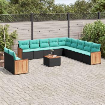 ARDEBO.de - 12-teiliges Gartensofa-Set mit Kissen, schwarzes Polyrattan