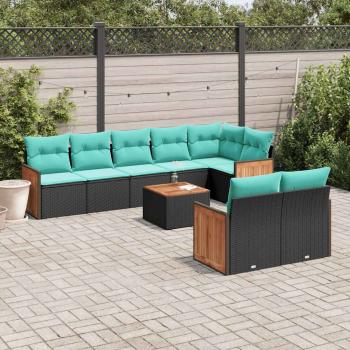 ARDEBO.de - 9-teiliges Gartensofa-Set mit Kissen, schwarzes Polyrattan