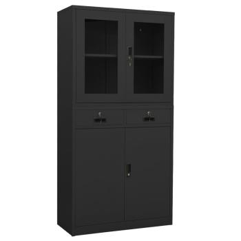 ARDEBO.de - Büroschrank Anthrazit 90x40x180 cm Stahl gehärtetes Glas
