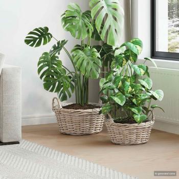 ARDEBO.de - Blumentopfkorb GENDT 2 stk. Natürliches Grau Kubu Rattan