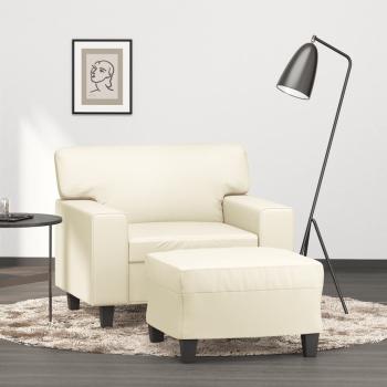 ARDEBO.de - Sessel mit Hocker Creme 60 cm Kunstleder