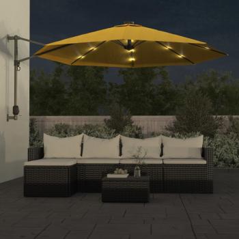 Wand-Sonnenschirm mit LEDs Gelb 290 cm