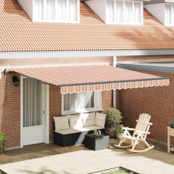 ARDEBO.de - Ausziehbare Markise Mehrfarbig 400 x 350 cm Stoff und Aluminium
