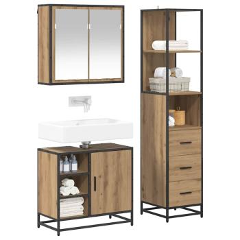 Badezimmermöbel-Set 3 stk. Artisan-Eiche 65 x 33 x 60 cm