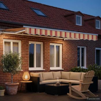 Manueller Markisenrahmen mit LEDs Gelb und Orange 2,5 x 2 m
