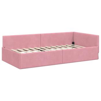 Eckbettgestell mit Kopfteil Rosa 90 cm x 190 cm Samt